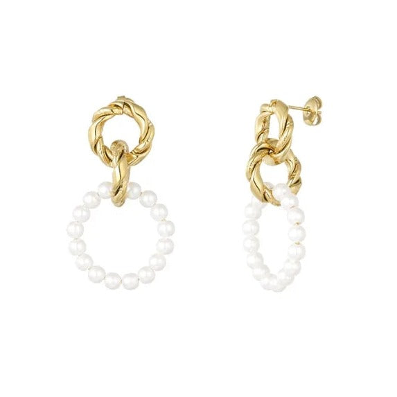 Double Round Pearl Ohrring Edelstahl 18K